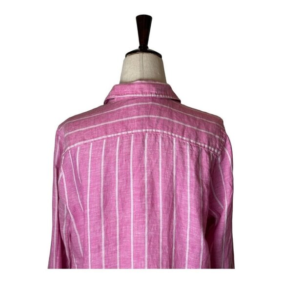 NYDJ Shirt Women Small Pink‎ And White Striped Collared Linen Pullover - Picture 5 of 11